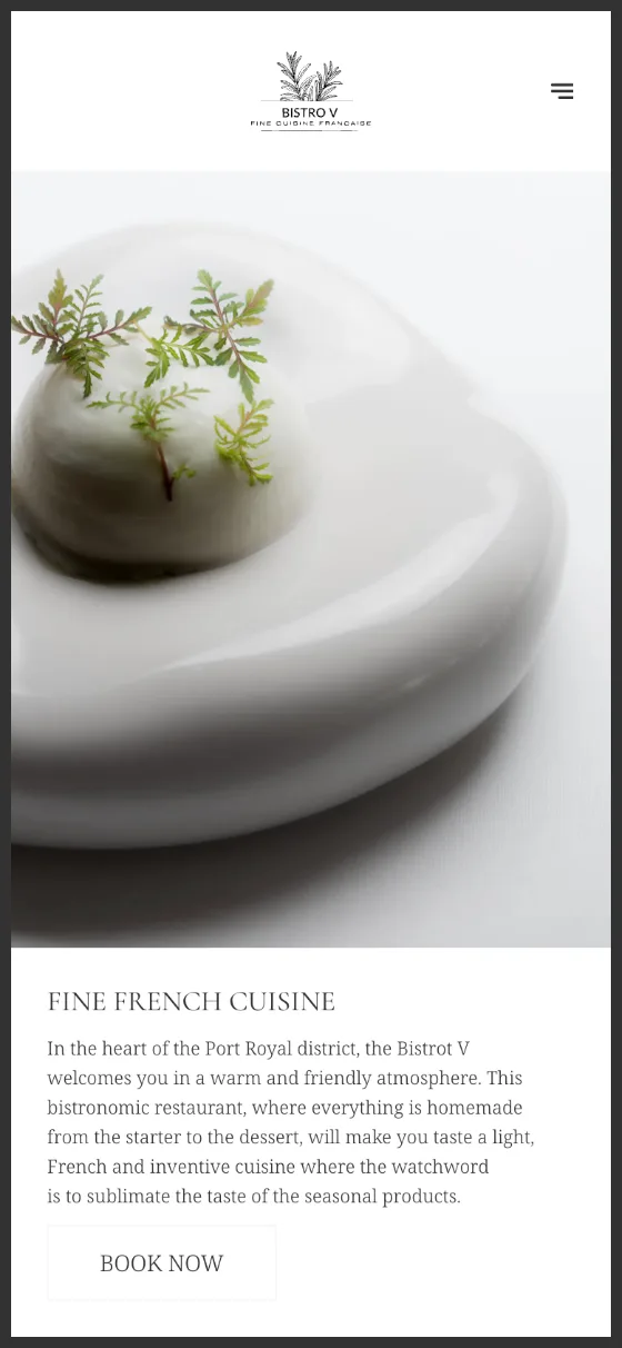 Bistro V, Restaurant, page built with Stride